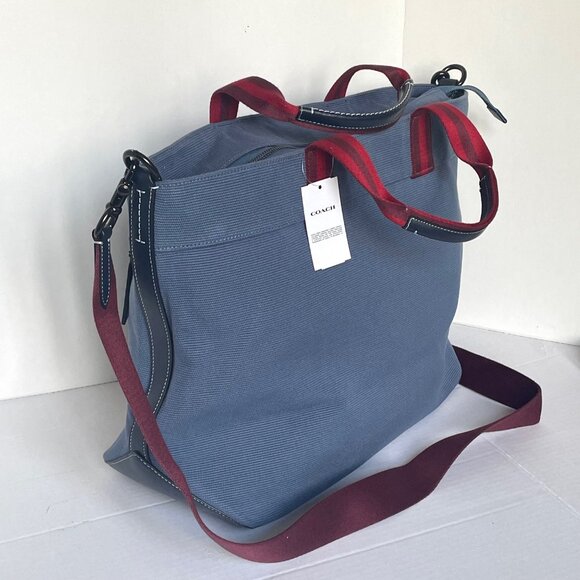 Coach Tote Bag 38 Shoulder Bag Blue Canvas Leather CJ486 Medium Zip Crossbody - Picture 6 of 12